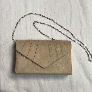 Elegant Beige Clutch Bag with Silver Chain